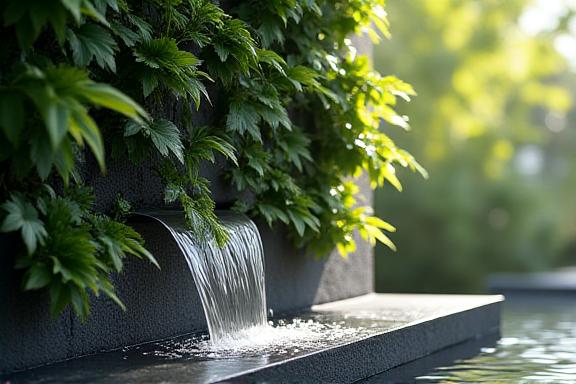 Fontana moderna con giardino verticale